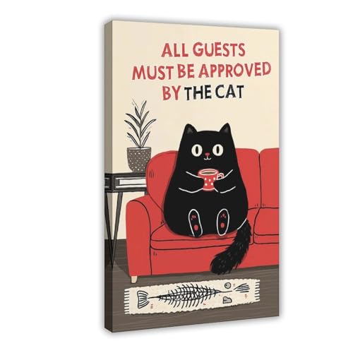 WOPIYNAG Leinwandposter "Approved By Cat", Schlafzimmer, Landschaftsdekoration, Geschenk, 60 x 90 cm von WOPIYNAG