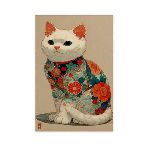 WOPIYNAG Leinwandposter Japanische Katze, Schlafzimmer, Dekoration, Landschaftsdekoration, Geschenk, 50 x 75 cm von WOPIYNAG