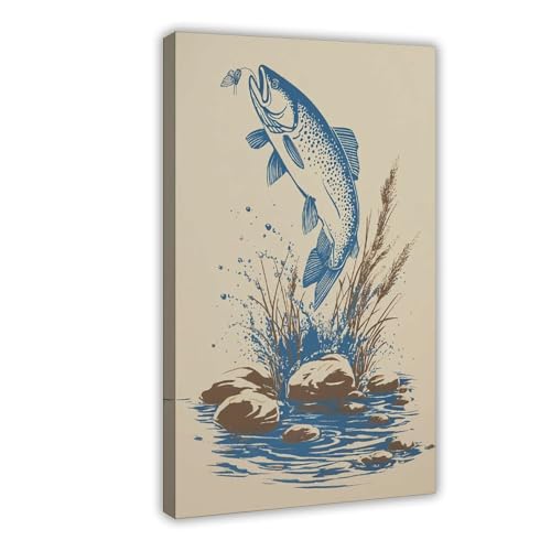 WOPIYNAG Leinwandposter im Vintage-Stil, Motiv: Fliegenfischen (1), Schlafzimmerdekoration, Landschaftsdekoration, Geschenk, 50 x 75 cm von WOPIYNAG