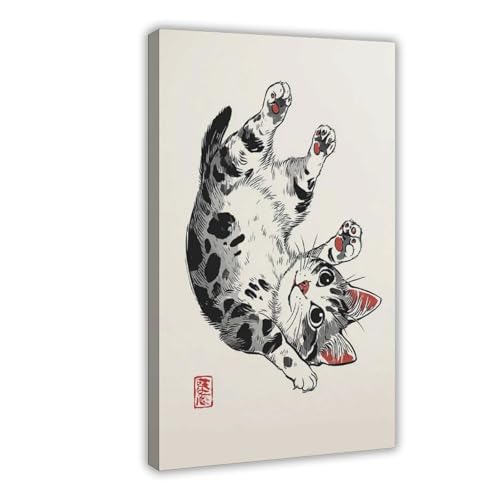 WOPIYNAG Leinwandposter mit japanischer Katze, Schlafzimmerdekoration, Landschaftsdekoration, Geschenk, 50 x 75 cm von WOPIYNAG