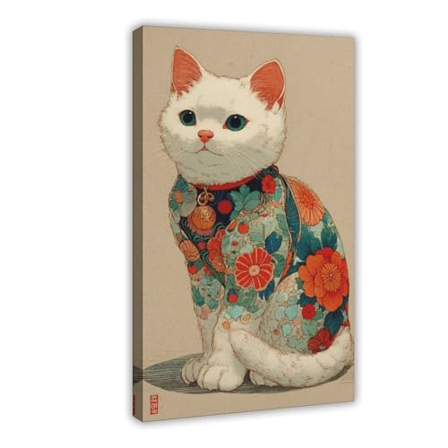 WOPIYNAG Leinwandposter mit japanischer Katze, Wandkunstdruck, Bild, Gemälde, 20 x 30 cm von WOPIYNAG