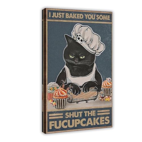 WOPIYNAG Lustiges Poster mit schwarzer Katze und Bäcker, Leinwand, Wandkunstdruck, Bild, Gemälde, 60 x 90 cm von WOPIYNAG