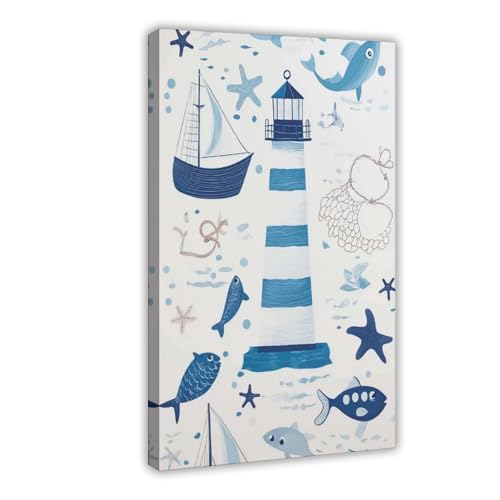 WOPIYNAG Nautisches Poster – Leuchtturm auf Leinwand, Poster, Schlafzimmer, Dekoration, Landschaftsdekoration, Geschenk, 20 x 30 cm von WOPIYNAG