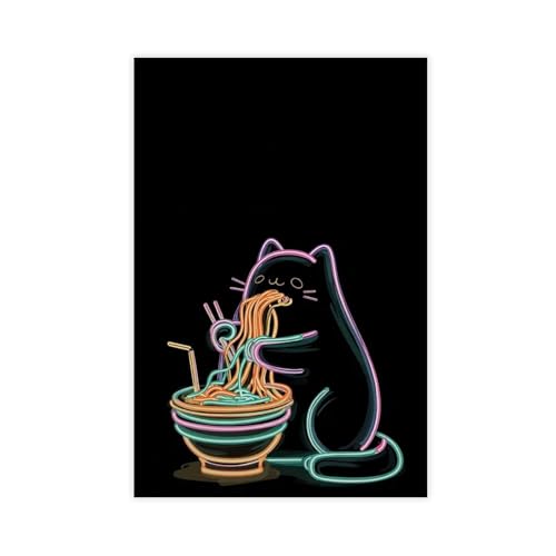 WOPIYNAG Poster, Motiv: Neon-Katze, Ramen, Poster, Wandkunstdruck, Bild, Gemälde, 20 x 30 cm von WOPIYNAG