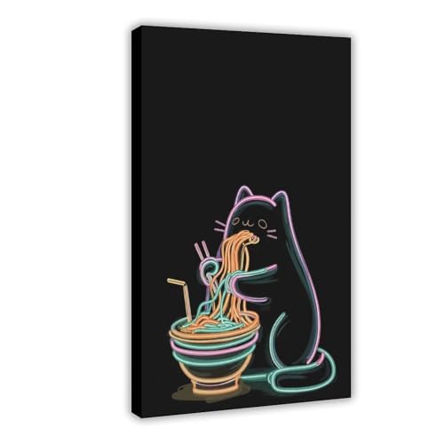 WOPIYNAG Poster, Motiv: Neon-Katze, Ramen, Poster, Wandkunstdruck, Bild, Gemälde, 50 x 75 cm von WOPIYNAG