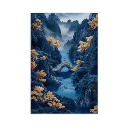 WOPIYNAG Poster auf Leinwand, Motiv: Berg, Fluss, Landschaft, Wandkunstdruck, Bild, Gemälde, 20 x 30 cm von WOPIYNAG