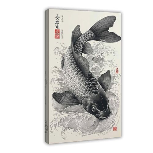 WOPIYNAG Poster mit japanischem Koi-Fisch, Leinwand, Schlafzimmer, Dekoration, Landschaftsdekoration, Geschenk, 60 x 90 cm von WOPIYNAG