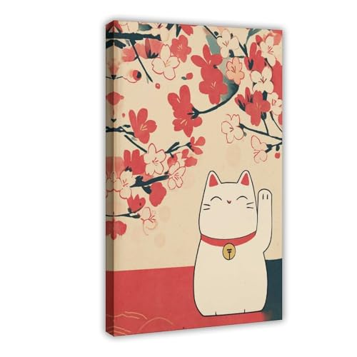 WOPIYNAG Poster mit japanischer Glücksmaneki-Neko-Katze auf Leinwand, Wandkunstdruck, Bild, Gemälde, 50 x 75 cm von WOPIYNAG