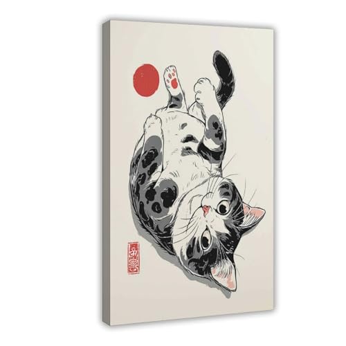 WOPIYNAG Poster mit japanischer Katze, Leinwandposter, Wandkunstdruck, Bild, Gemälde, 40 x 60 cm von WOPIYNAG