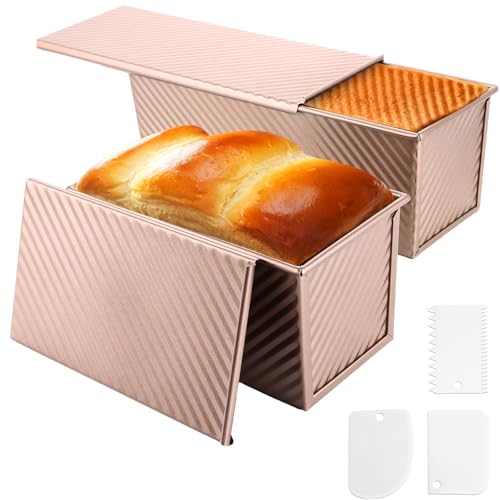 WOPPLXY 2 Stück Brotbackform mit Deckel, 1000g und 450g Toastbrot Backform mit Deckel, Antihaftbeschichtet Kastenform mit Deckel für Toast, Kuchen, Brote (Golden) von WOPPLXY