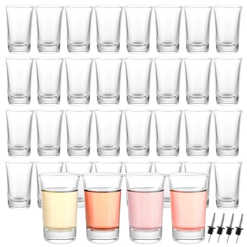 WOPPLXY 36 Stück Shotgläser, 47ml Transparent Schnapsgläser mit 4 Stück Gießer, Glas Shot Gläser für Tequila, Schnaps, Wodka von WOPPLXY