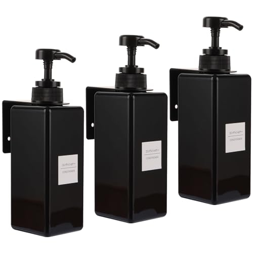 WOPPLXY 3er 500ml Seifenspender Wand Schwarz, Pumpspender mit Trichter und Wasserdichten Etiketten, Kunststoff Seifenspender Wandbefestigung Ohne Bohren für Badezimmer und Küche von WOPPLXY