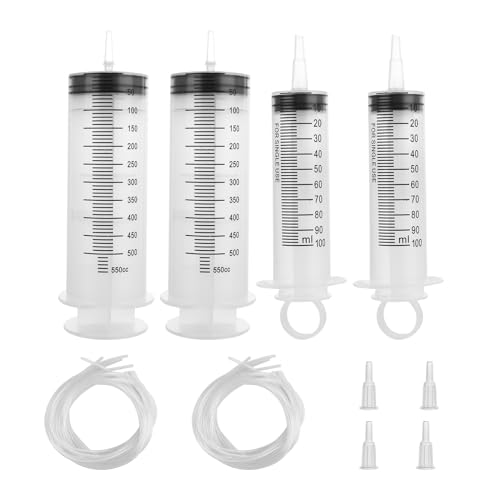 WOPPLXY 4 Stück Spritze mit Schlauch, 100+500ml Spritzen, Wiederverwendbare Kunststoff Spritze für Wissenschaftlich Labore, Industrie, Garten von WOPPLXY