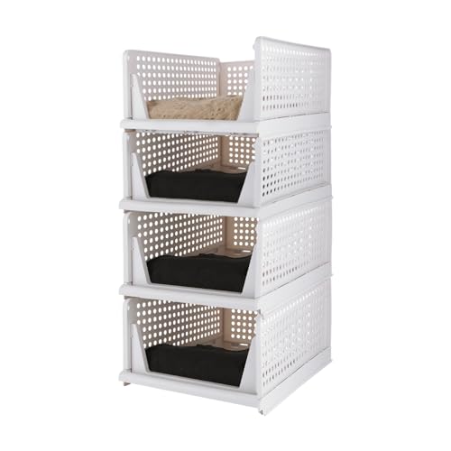 WOPPLXY 4 Stück Kleiderschrank Organizer, Weiß Schrank Organizer Kleiderschrank, Kunststoff Schubladenbox Kleiderschrank für Kleiderschrank Innen, Schlafzimmer, Küche, Badezimmer von WOPPLXY