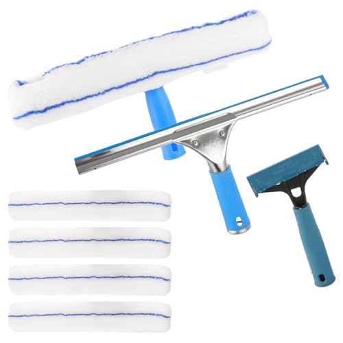 WOPPLXY Fensterputzer Set, Fensterabzieher und Einwascher mit 4 Mikrofaserbezug, Fensterwischer für Saubere Schlafzimmer Fenster und Auto Rückspiegel von WOPPLXY