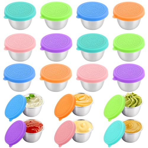 WOPPLXY Salatdressing-Töpfe, 76 ml, Soßentöpfe mit Silikondeckel, Edelstahl, kleine Soßen-Gewürzbehälter mit Deckel, Mini-Dip-Topf, 12 Stück WOPPLXY Salatdressing-Töpfe, 76 ml, Soßentöpfe mit Silikondeckel, Edelstahl, kleine Soßen-Gewürzbehälter mit Deckel, Mini-Dip-Topf, 12 Stück von WOPPLXY