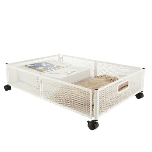 WOPPLXY Unterbettkommode auf Rädern – Metall Unterbettkommode Schublade mit Rollen – Faltbarer Unterbett-Organizer Wagen – Weiß von WOPPLXY