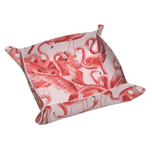 Flamingo Leder-Aufbewahrungstablett, elegant, luxuriös, Nachttisch, dekoratives Tablett, Caddy Box von WOPQS