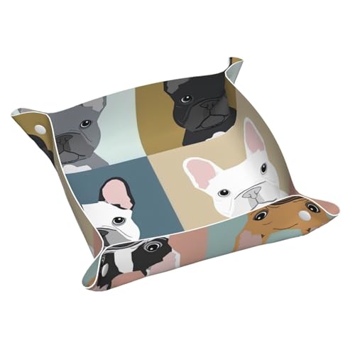 Französische Bulldogge Leder Ablagetablett Elegant Luxus Schminktisch Nachttisch Dekorative Tablett Caddy Box von WOPQS