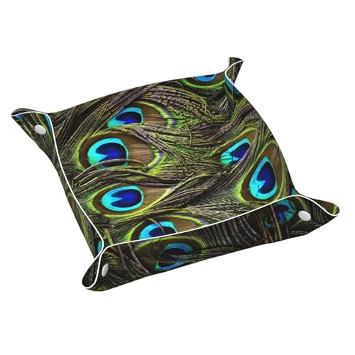 Fresh Peacock Leather Storage Tray Elegant Luxury Vanity Nightstand Decorative Tray Caddy Box von WOPQS