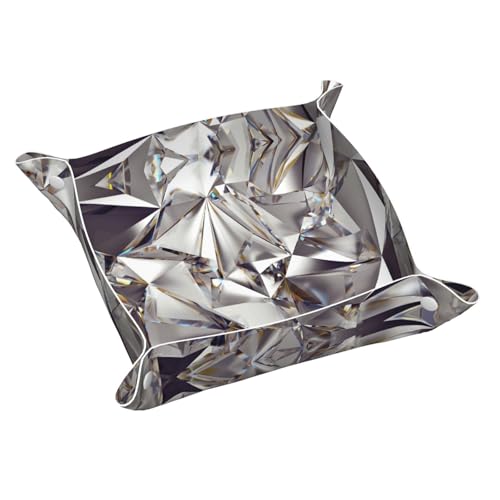 Glitzerndes abstraktes Diamant-Kristallmuster, Leder-Aufbewahrungstablett, elegant, luxuriös, Nachttisch, dekoratives Tablett von WOPQS