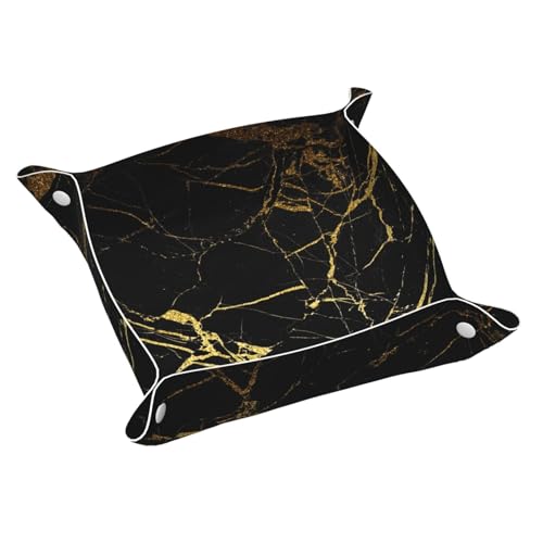 Gold Schwarz Tapete Leder Ablagetablett Elegant Luxus Schminktisch Nachttisch Dekorative Tablett Caddy Box von WOPQS