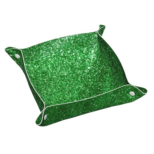 Grünes Pailletten-Aufbewahrungstablett aus glitzerndem Leder, elegant, luxuriös, Nachttisch, dekoratives Tablett von WOPQS