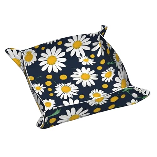 Leder-Aufbewahrungstablett mit Blumenmuster und Gänseblümchen, elegant, luxuriös, Nachttisch, dekoratives Tablett Leder-Aufbewahrungstablett mit Blumenmuster und Gänseblümchen, elegant, luxuriös, Nachttisch, dekoratives Tablett von WOPQS