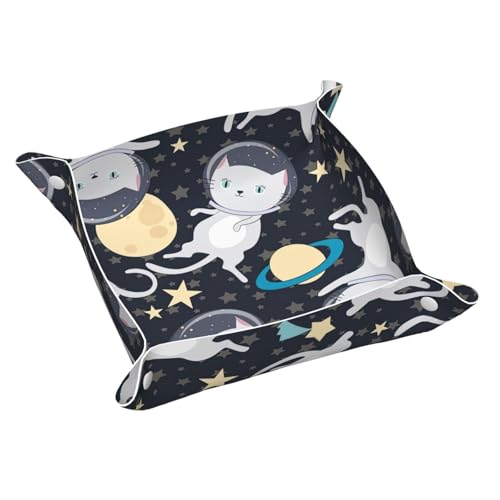 Lustiges Katzen-Astronauten-Leder-Aufbewahrungstablett, elegant, luxuriös, Nachttisch, dekoratives Tablett, Caddy Box von WOPQS