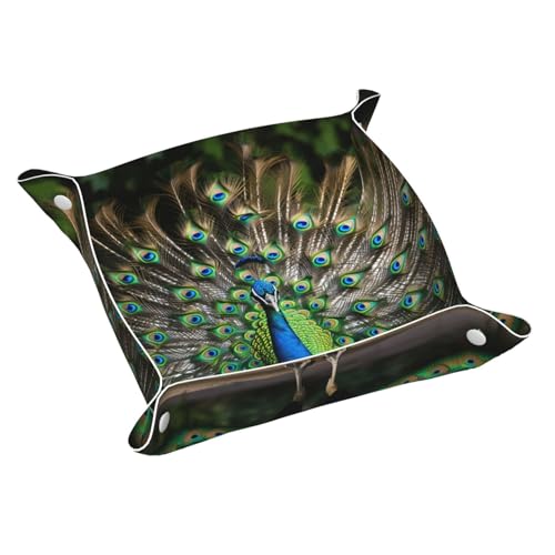 Pfauenleder-Aufbewahrungstablett, elegant, luxuriös, Nachttisch, dekoratives Tablett, Caddy Box von WOPQS