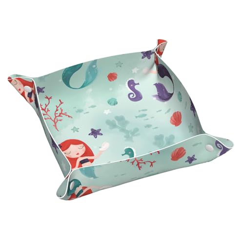 Schöne Meerjungfrau-Leder-Aufbewahrungstablett, elegant, luxuriös, Nachttisch, dekoratives Tablett, Caddy Box von WOPQS