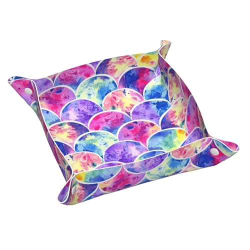 Schöne Regenbogenfarben Meerjungfrau Leder Ablagetablett Elegant Luxus Schminktisch Nachttisch Dekorative Tablett Caddy Box von WOPQS