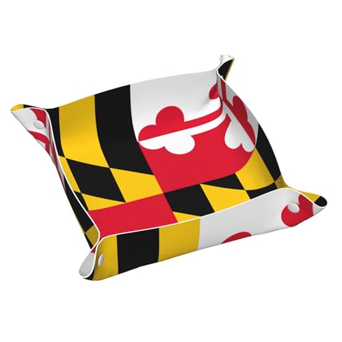 Tablett aus Leder, Motiv: Flagge von Maryland, elegant, luxuriös, Nachttisch, dekoratives Tablett von WOPQS