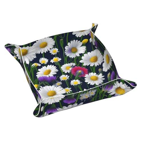 Tablett aus Leder, Motiv: Wildblumen und Kornblumen, Gänseblümchen, elegant, luxuriös, Nachttisch, dekoratives Tablett Tablett aus Leder, Motiv: Wildblumen und Kornblumen, Gänseblümchen, elegant, luxuriös, Nachttisch, dekoratives Tablett von WOPQS