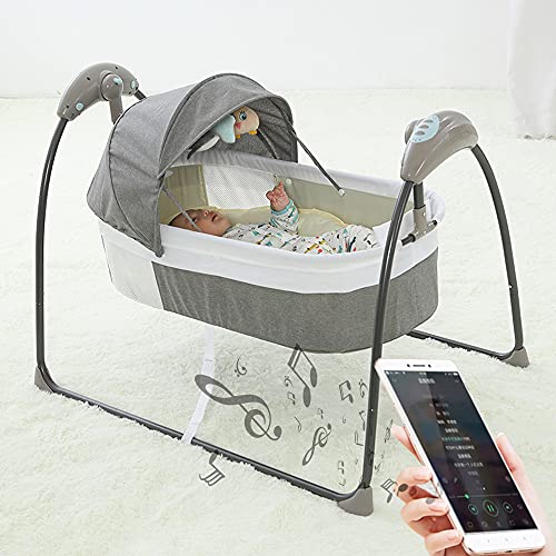 Babywiege Elektrische Wiege mit Fernbedienung Elektrisch Baby Wippe Schaukel 5 Schaukelgeschwindigkeiten Auto Swing Babybett (Grau) von WOQLIBE