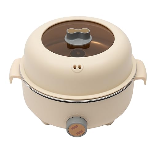 Elektrischer Hot Pot 2.2L mit 2 Dämpfern,Elektrische Bratpfanne,Tragbare Suppentopf, Leistungsregelung Überhitzungsschutz,Schneller Ramen Kocher für Braten/Ramen/Fondue/Suppe (Khaki) von WOQLIBE