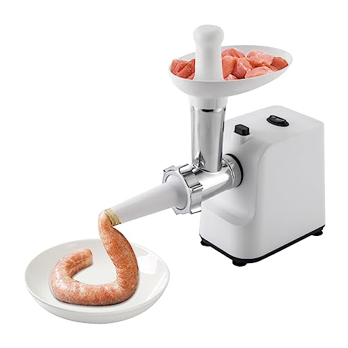 Fleischwolf,1000W Elektrischer Fleischwolf mit 3 Edelstahl Lochscheiben, Stopper, Kebbe Kit,Hackfleisch Maschine Wurstfüller Multi Küchenmaschine für Rindfleisch, Hammelfleisch (Weiß) von WOQLIBE
