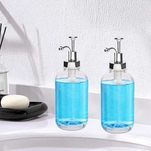 Kaffee Sirup Spender Glas Set,Pumpspender Sirup, 2x500ml Kaffeesirup Pumpspender für Küche Coffee Bar, Sirup Pumpspender Kaffeesirupspender (Silber+Silber) von WOQLIBE