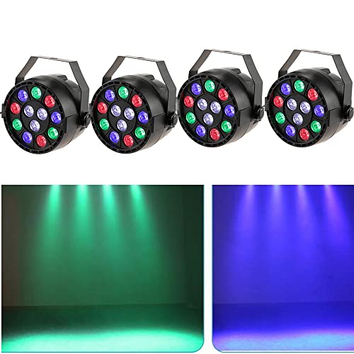 LED Par Strahler 12 LED Bühnenlicht Partylicht RGB DMX512,Discolicht Scheinwerfer Beleuchtung Moving Head für Stage DJ Party Show Bar Halloween Weihnachten（4 Stück） von WOQLIBE
