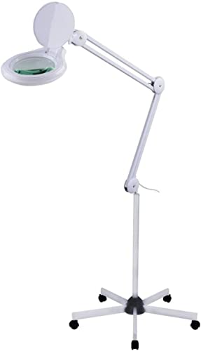 WOQLIBE Lupenleuchte,Lupenleuchte mit Standfuß Arbeitsplatzlampe, 8 Dioptrien Lupe mit Licht - Dimmbar Tischklemme Lampe 24W mit Ständer und Rädern von WOQLIBE
