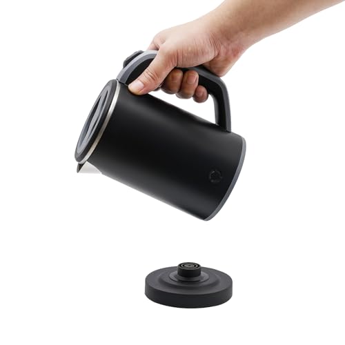 Mini Wasserkocher Elektrisch 0.8L – Tragbarer Edelstahl Teekessel mit Abnehmbarem Deckel, 600W Schnellkochfunktion, Automatische Abschaltung, Kompakt für Reise & Büro (Schwarz) von WOQLIBE