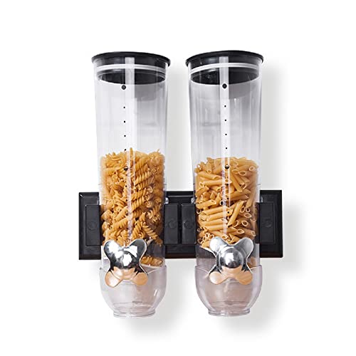 WOQLIBE Müslispender, Wandmontage Cerealienspender Doppelt Trockene Lebensmittel Spender Küchenspender für Müsli Cornflakes Süßigkeiten von WOQLIBE