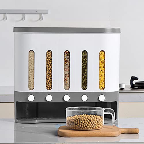WOQLIBE Müslispender Getreidespender reisspender 5 Grid Aufbewahrungsbox Reisbehälter Luftdicht Storage Box WOQLIBE Müslispender Getreidespender reisspender 5 Grid Aufbewahrungsbox Reisbehälter Luftdicht Storage Box von WOQLIBE