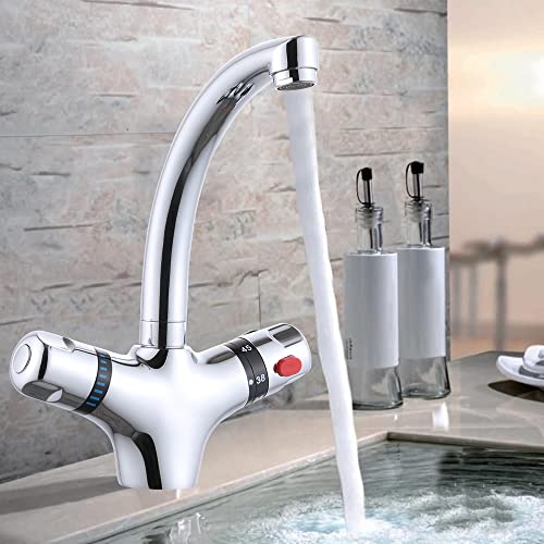 Waschtischarmatur 360° Schwenkbar Wasserhahn Bad Waschbecken Armatur Waschtischarmatur Thermostat Mischbatterie Wasserhahn von WOQLIBE