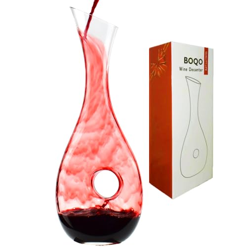 BOQO Weindekanter, 1.2L Rotweinkaraffe, Weingeschenke, Kristallweinbelüfter Ausgießer mit stilvollem Silikonpad von BOQO