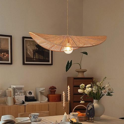 WOQuju Boho Rattan Pendelleuchte Modern Style Hängelampe Bambus Handgeflochtene Hängelampe Für Bauernhof Schlafzimmer Wohnzimmer Esszimmer(1 Pack) von WOQuju