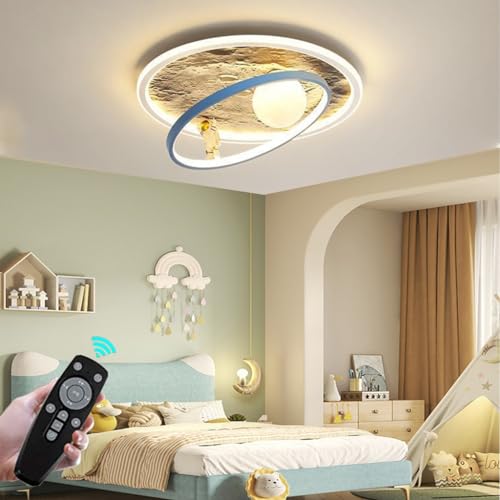 WOQuju Deckenleuchte LED Dimmbar Acryl Lampeschirm Deckenlampe Mond Astronaut Deckenlampe Design Mädchen Baby Jungen Kinder Lampen Mit Fernbedienung Wohnzimmer Pendelleuchte Baby Lampe (Color : A, S von WOQuju