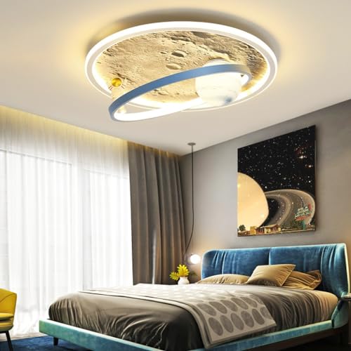 WOQuju Deckenleuchte LED Dimmbar Acryl Lampeschirm Deckenlampe Mond Astronaut Deckenlampe Design Mädchen Baby Jungen Kinder Lampen Mit Fernbedienung Wohnzimmer Pendelleuchte Baby Lampe (Color : B, S von WOQuju