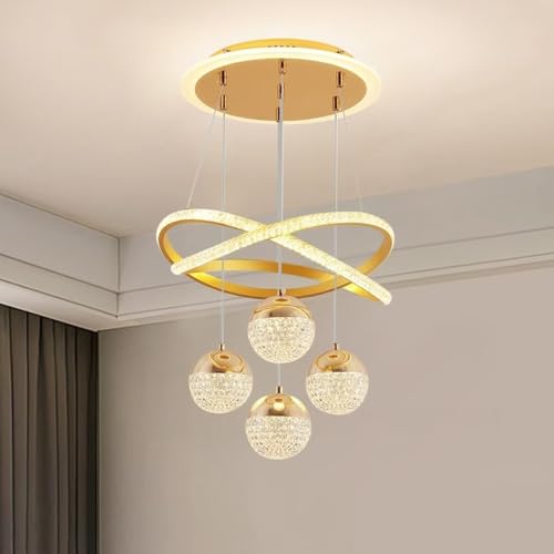 WOQuju Kronleuchter Esszimmer moderne dekorative Innenbeleuchtung dimmbare LED Pendelleuchte Wohnzimmer mit Fernbedienung Deckenleuchte unregelmäßiger Ring kreatives Design geeignet Schlafzimmer Küche von WOQuju
