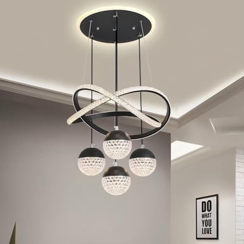WOQuju Kronleuchter Esszimmer moderne dekorative Innenbeleuchtung dimmbare LED Pendelleuchte Wohnzimmer mit Fernbedienung Deckenleuchte unregelmäßiger Ring kreatives Design geeignet Schlafzimmer Küche von WOQuju